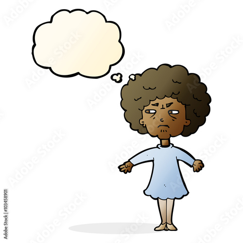 cartoon bitter old woman with thought bubble