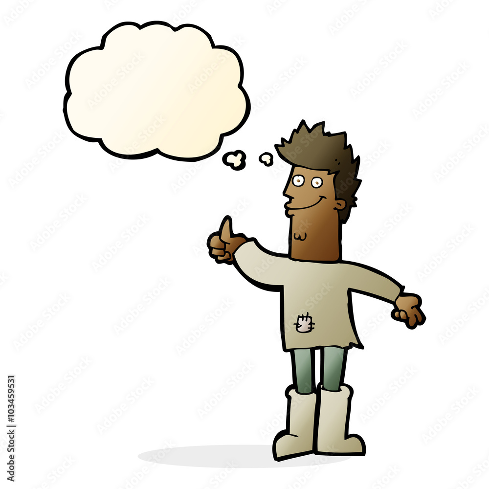 cartoon positive thinking man in rags with thought bubble cartoon positive thinking man in rags with thought bubble