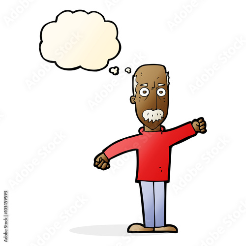 cartoon angry old man with thought bubble