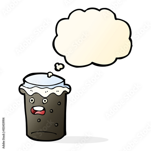 cartoon glass of stout beer with thought bubble