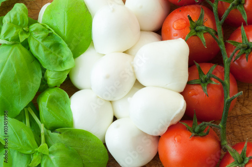 tomato mozzarella and basil background