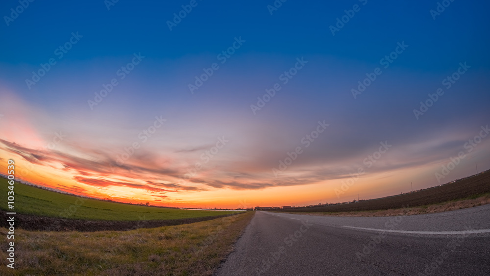 Sunset on the road