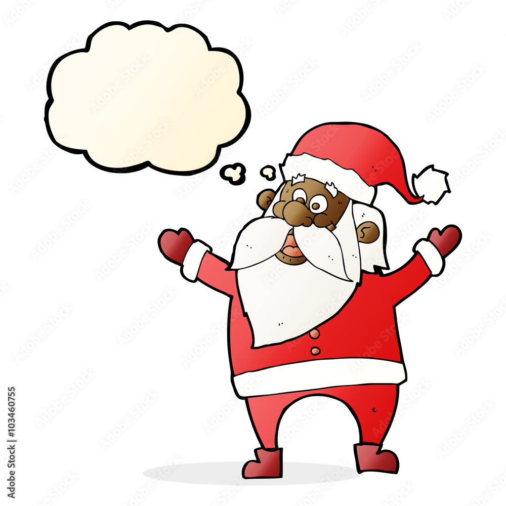cartoon santa claus with thought bubble