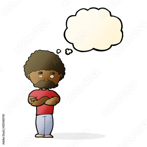cartoon dad with folded arms with thought bubble