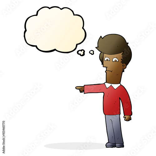 cartoon man pointing with thought bubble