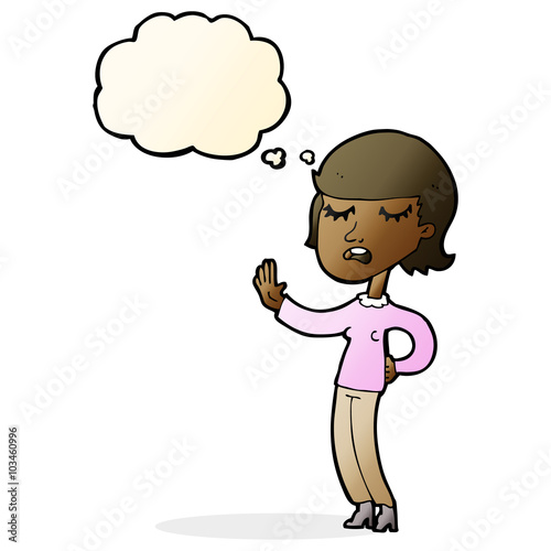 cartoon woman ignoring with thought bubble