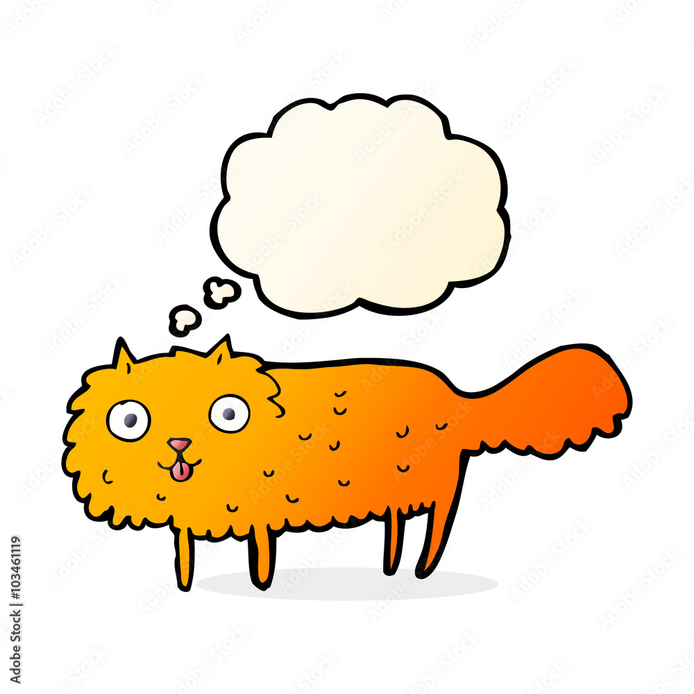Fototapeta premium cartoon furry cat with thought bubble