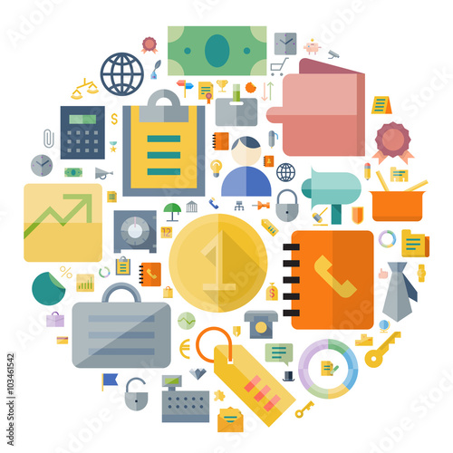 Icons for business and finance arranged in circle