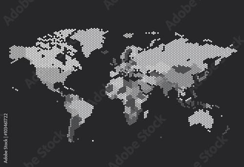 Fototapeta Naklejka Na Ścianę i Meble -  Dotted World map of hexagonal dots