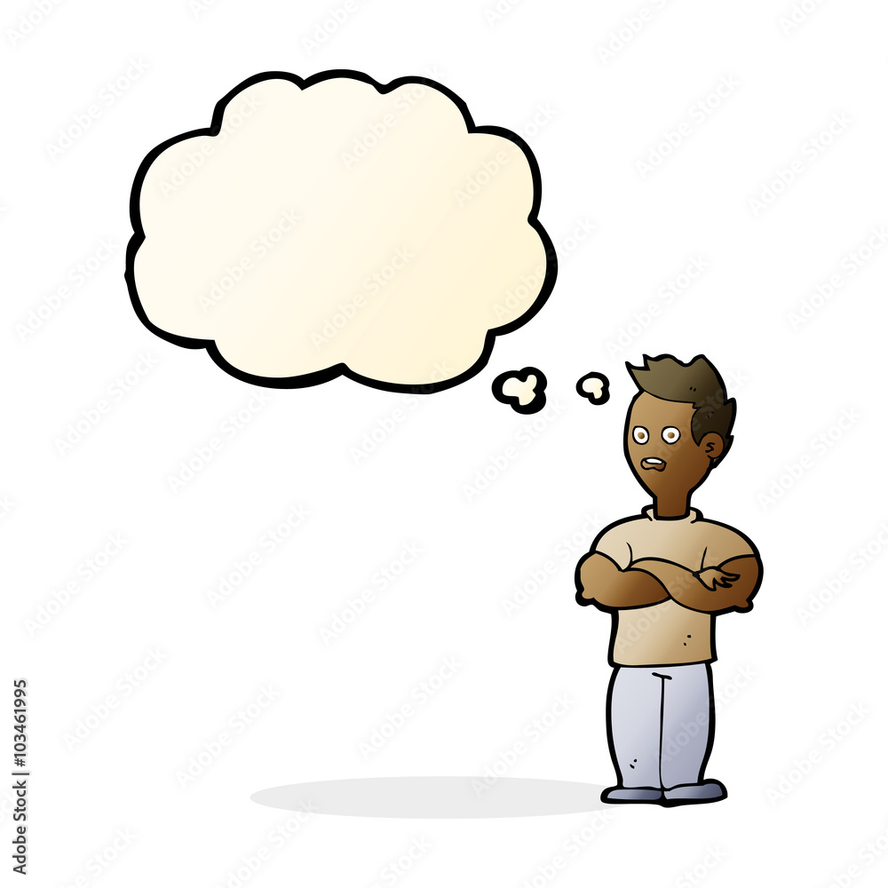 cartoon man with crossed arms with thought bubble cartoon man with crossed arms with thought bubble