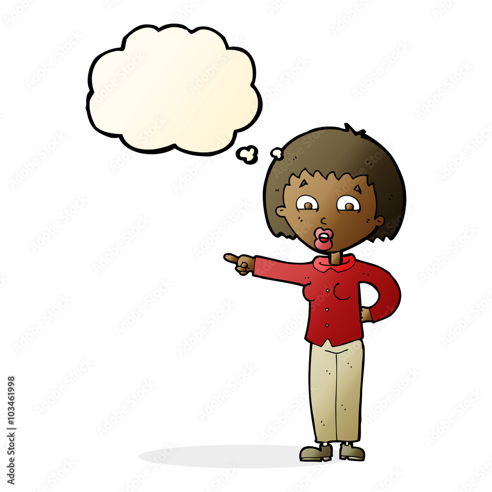 cartoon pointing woman with thought bubble cartoon pointing woman with thought bubble