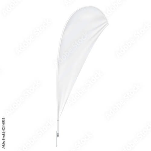 Outdoor Teardrop Feather Flag With Ground Spike, Stander Advertising Banner Shield. Mock Up Products On White Background Isolated. Ready For Your Design. Product Packing. Vector EPS10