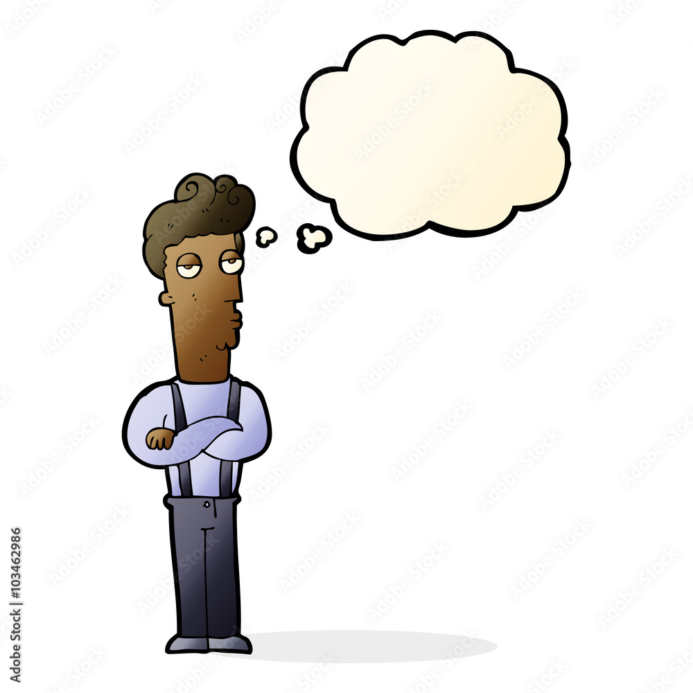 cartoon unimpressed man with thought bubble cartoon unimpressed man with thought bubble