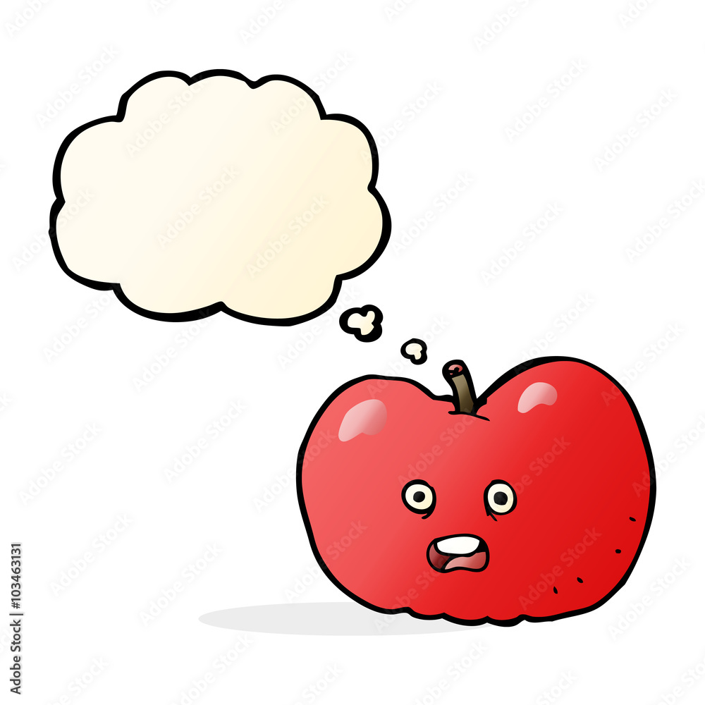 Fototapeta premium cartoon apple with thought bubble