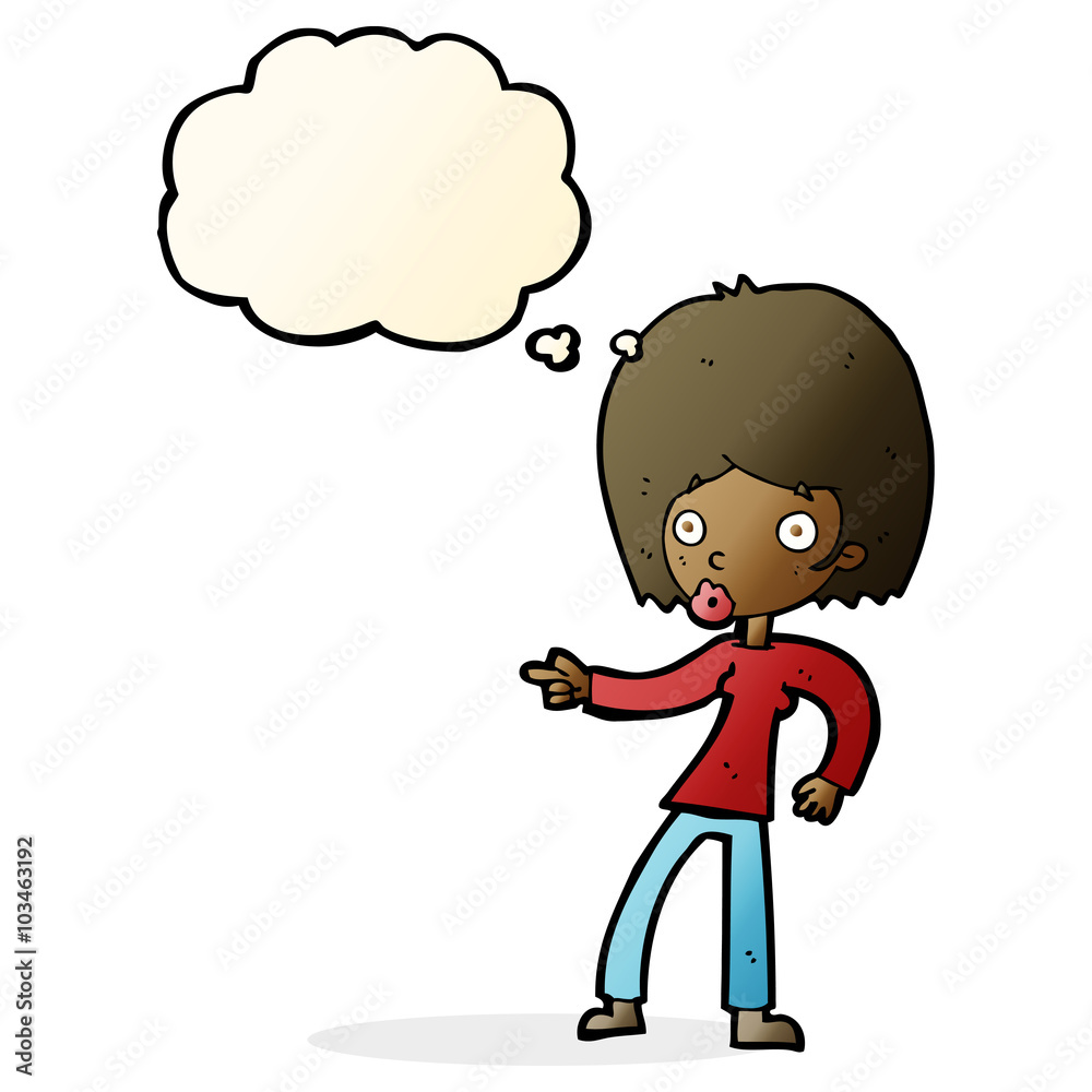 cartoon woman pointing with thought bubble cartoon woman pointing with thought bubble