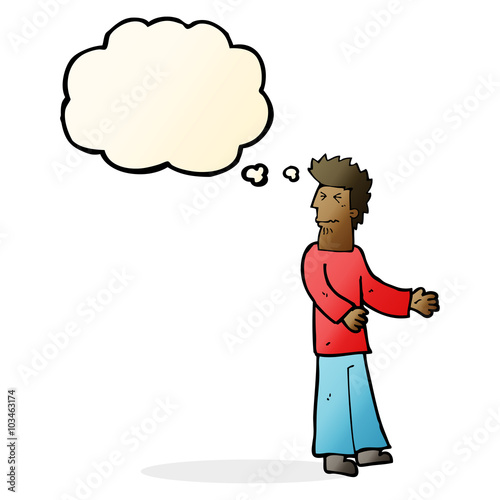 cartoon disgusted man with thought bubble