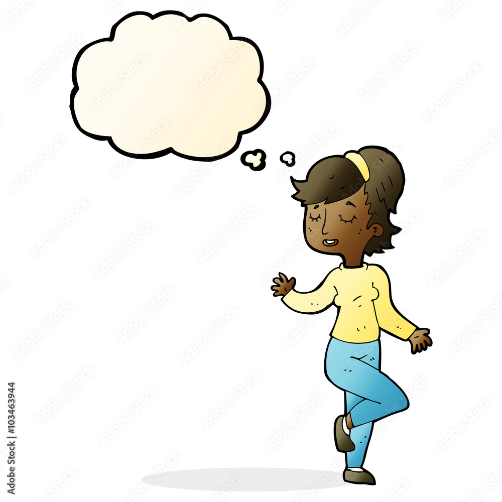 cartoon dancing woman with thought bubble cartoon dancing woman with thought bubble