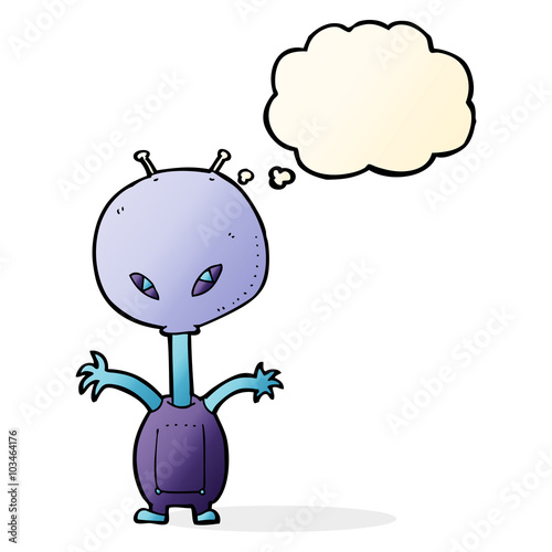 cartoon space alien with thought bubble