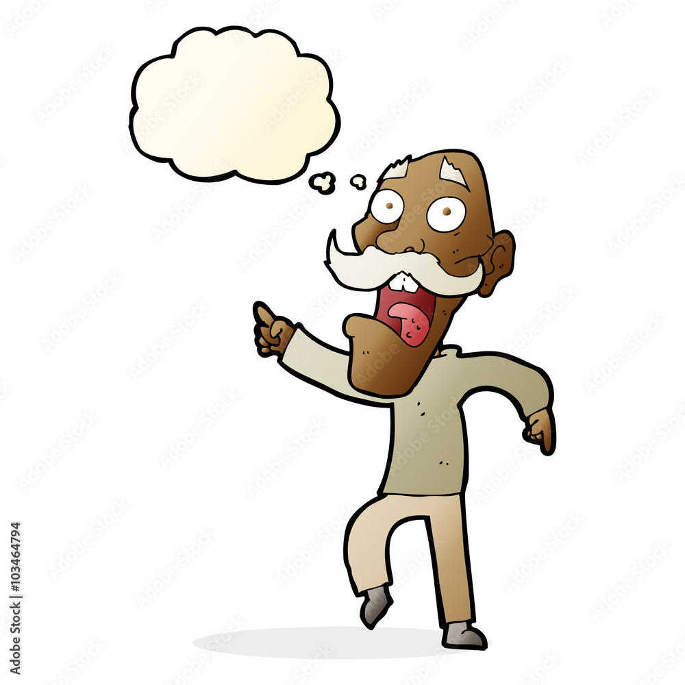 cartoon frightened old man with thought bubble cartoon frightened old man with thought bubble