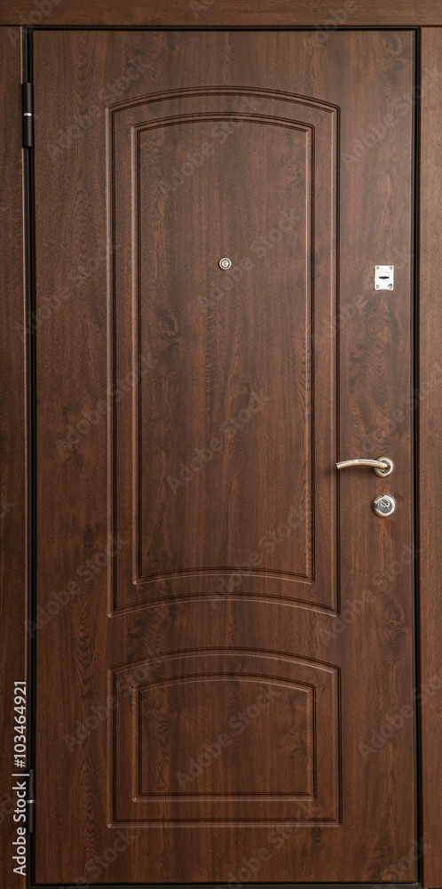 The iron door with a wooden pattern. The iron door with a wooden pattern.