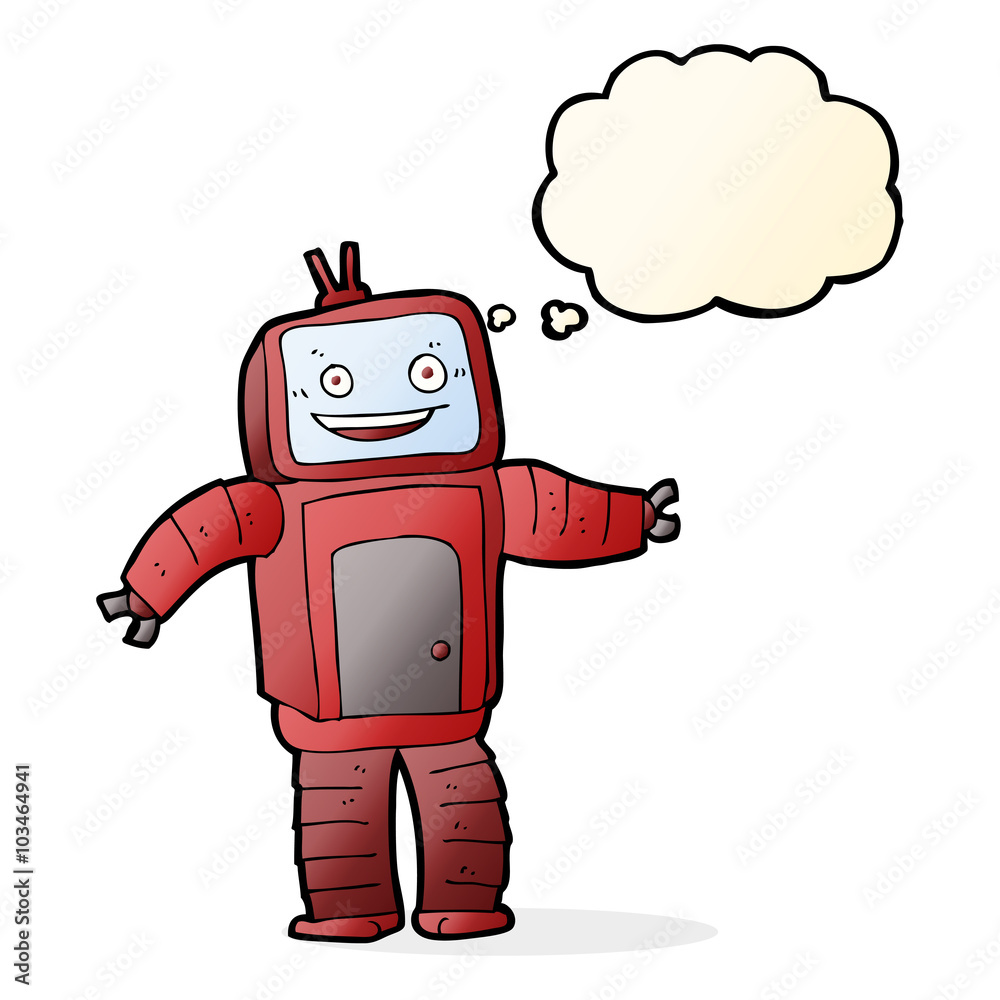 cartoon funny robot with thought bubble cartoon funny robot with thought bubble