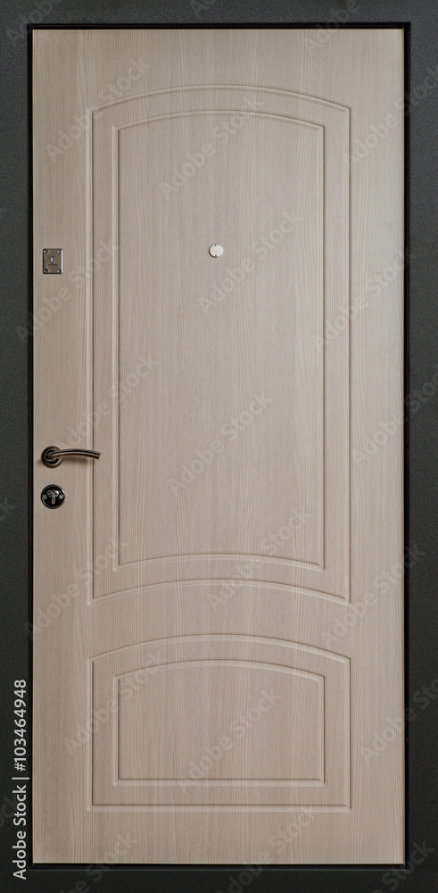 Fototapeta premium The iron door with a wooden pattern.