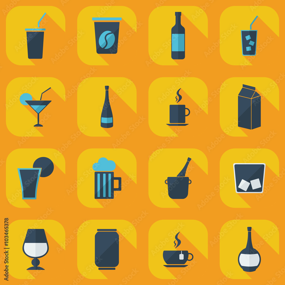 Flat modern design with shadow icons beverage Flat modern design with shadow icons beverage