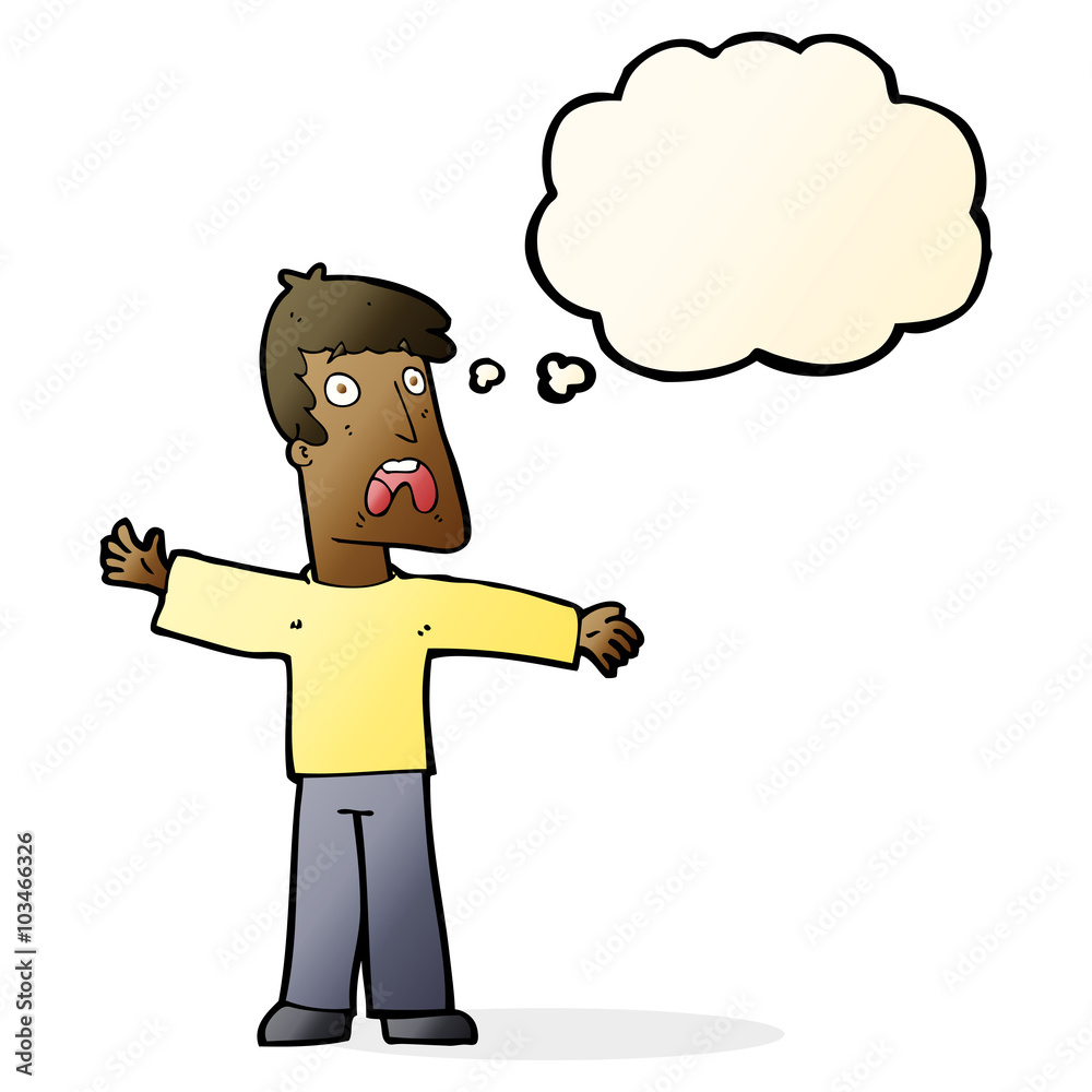 cartoon frightened man with thought bubble cartoon frightened man with thought bubble