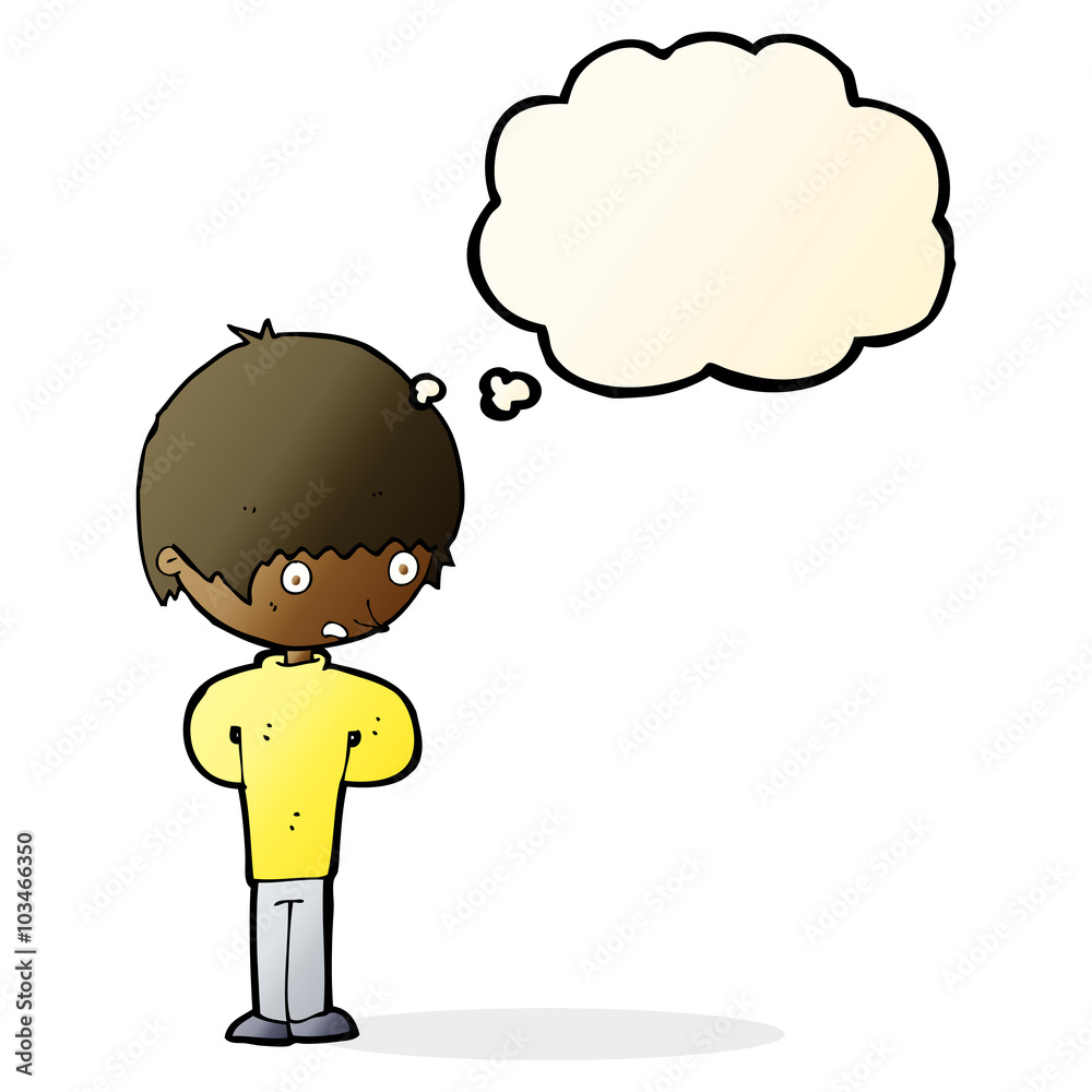cartoon nervous boy with thought bubble cartoon nervous boy with thought bubble