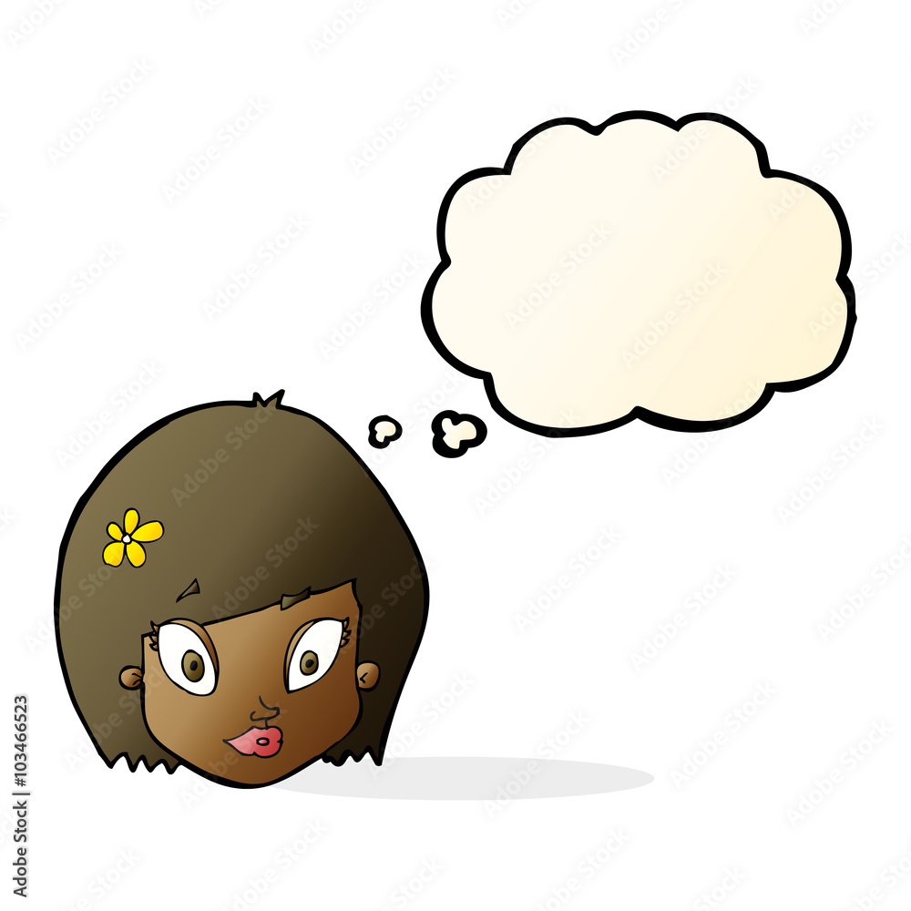 cartoon happy female face with thought bubble cartoon happy female face with thought bubble