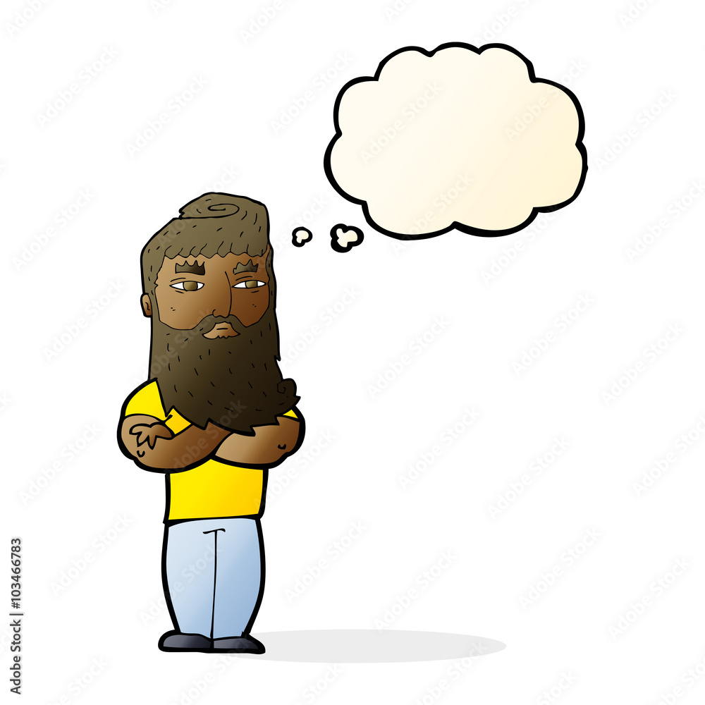 cartoon serious man with beard with thought bubble cartoon serious man with beard with thought bubble