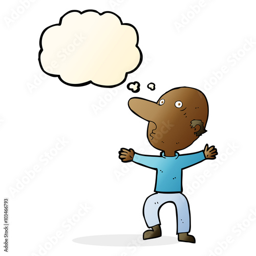 cartoon worried middle aged man with thought bubble