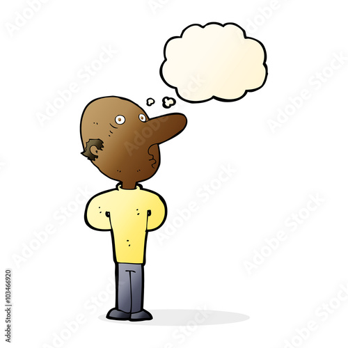 cartoon balding man with thought bubble