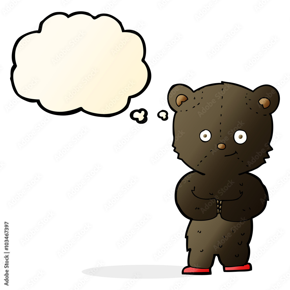 cartoon teddy black bear cub with thought bubble cartoon teddy black bear cub with thought bubble