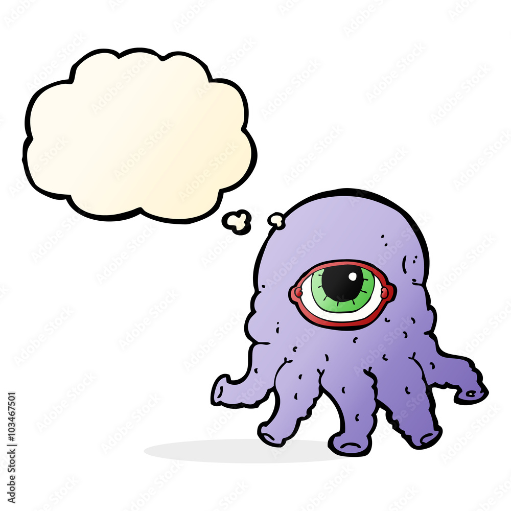 Obraz premium cartoon alien head with thought bubble