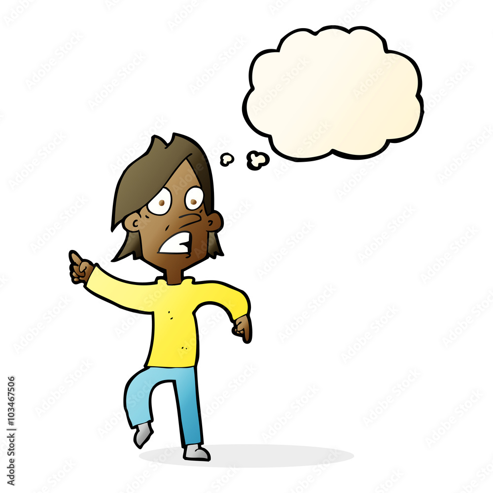 cartoon worried man pointing with thought bubble cartoon worried man pointing with thought bubble