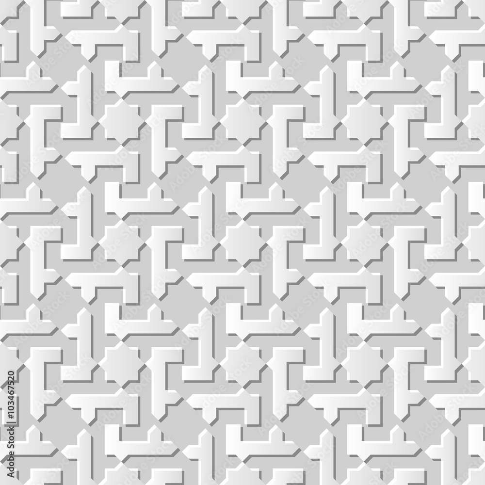 Vector damask seamless 3D paper art pattern background 005 Star Spiral Cross
