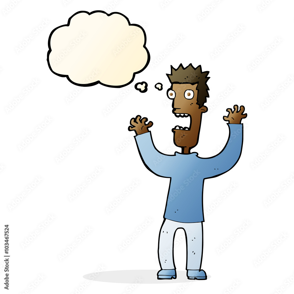 cartoon terrified man with thought bubble