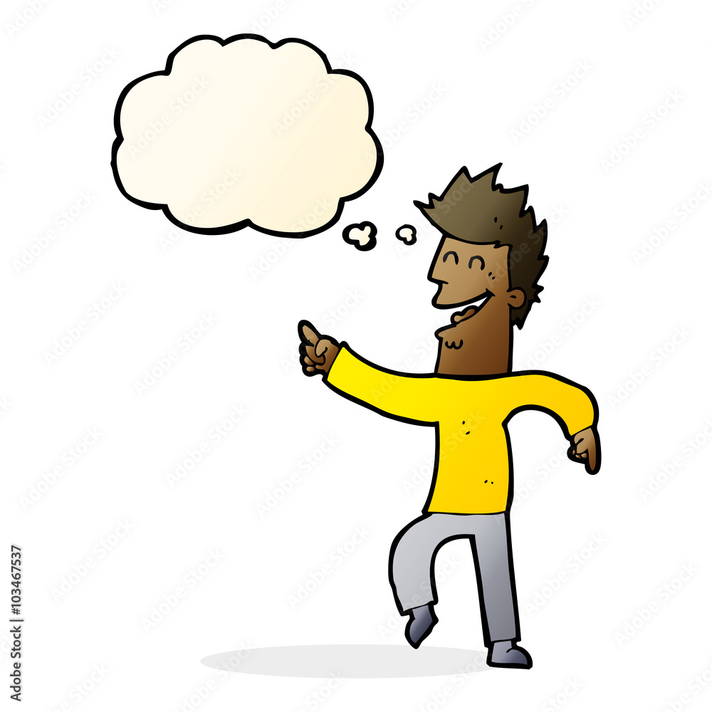 cartoon man pointing and laughing with thought bubble cartoon man pointing and laughing with thought bubble