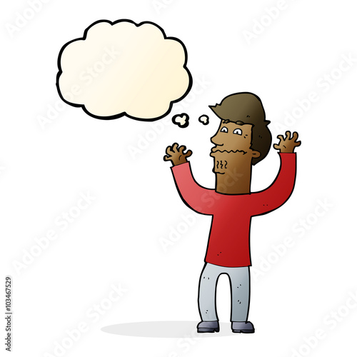cartoon nervous man with thought bubble