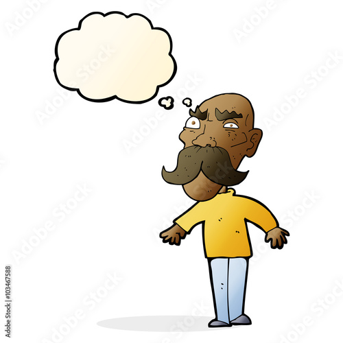 cartoon angry old man with thought bubble