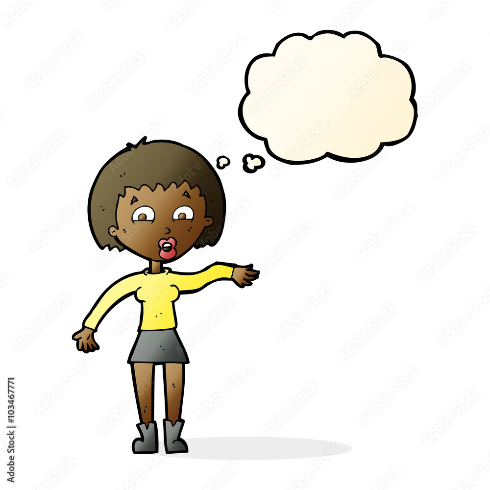 cartoon surprised woman with thought bubble cartoon surprised woman with thought bubble
