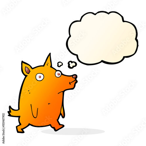 cartoon funny little dog with thought bubble