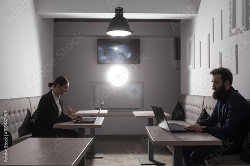 businessman and businesswoman work with laptops  business teamwork © goami
