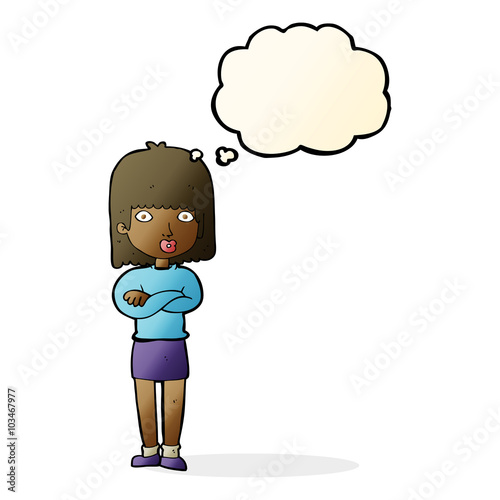 cartoon impatient woman with thought bubble