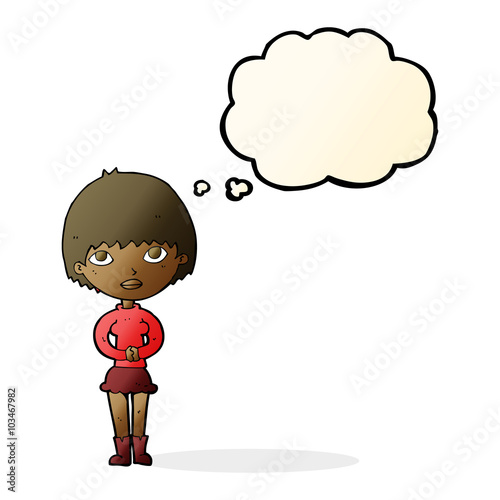 cartoon woman waiting patiently with thought bubble