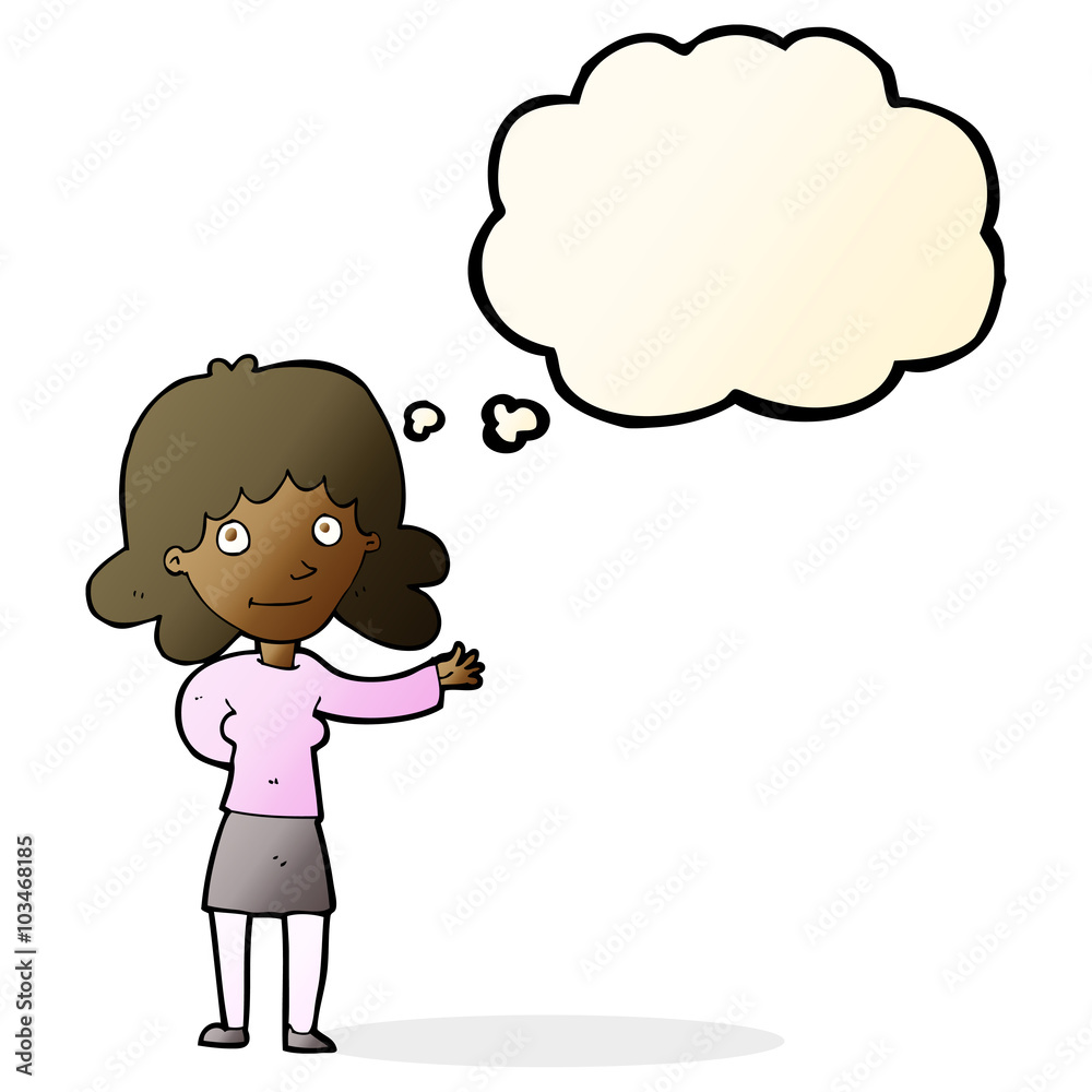 cartoon friendly woman with thought bubble cartoon friendly woman with thought bubble