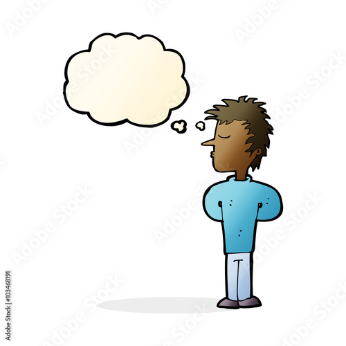 cartoon man ignoring with thought bubble