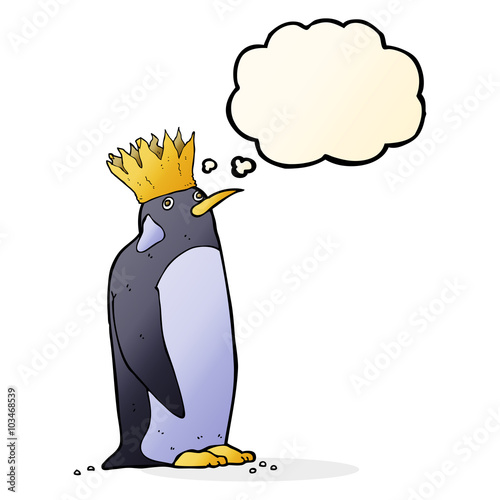 cartoon emperor penguin with thought bubble