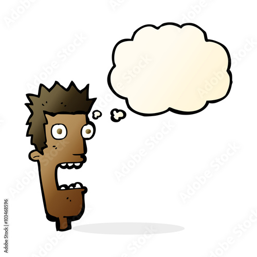 cartoon shocked man's face with thought bubble